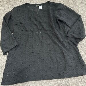 Islander Black Crochet Knit‎ Swim Cover Up Top Blouse Beach Summer Size L